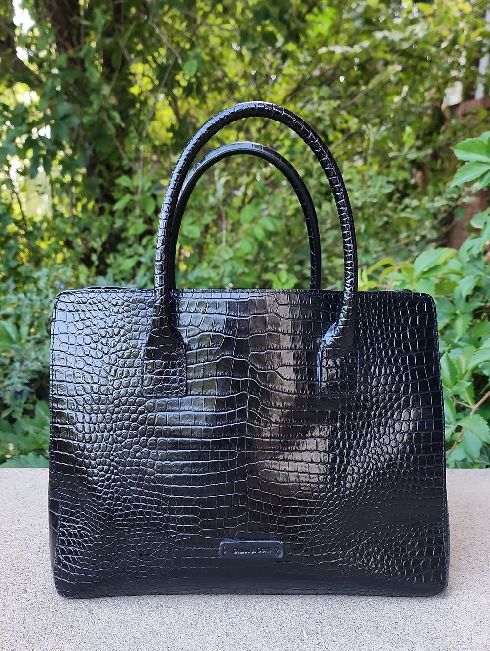 Gianni Conti Black Croc-Embossed Structured Tote Bag